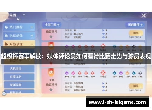 超级杯赛事解读：媒体评论员如何看待比赛走势与球员表现